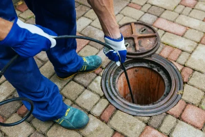 Plumber cleaning an outdoor sewer drain in Clearwater