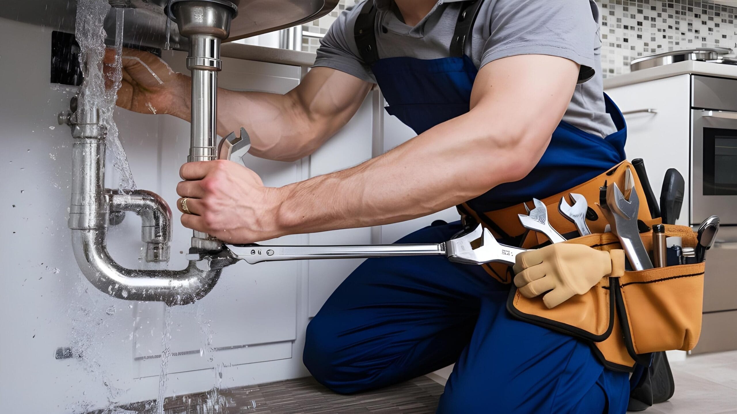 Plumber tightening a residential plumbing pipe in Clearwater