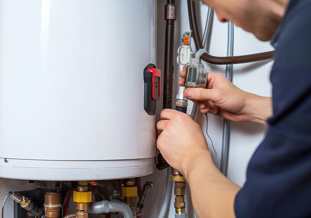 Technician repairing pipes connected to a water heater in Clearwater
